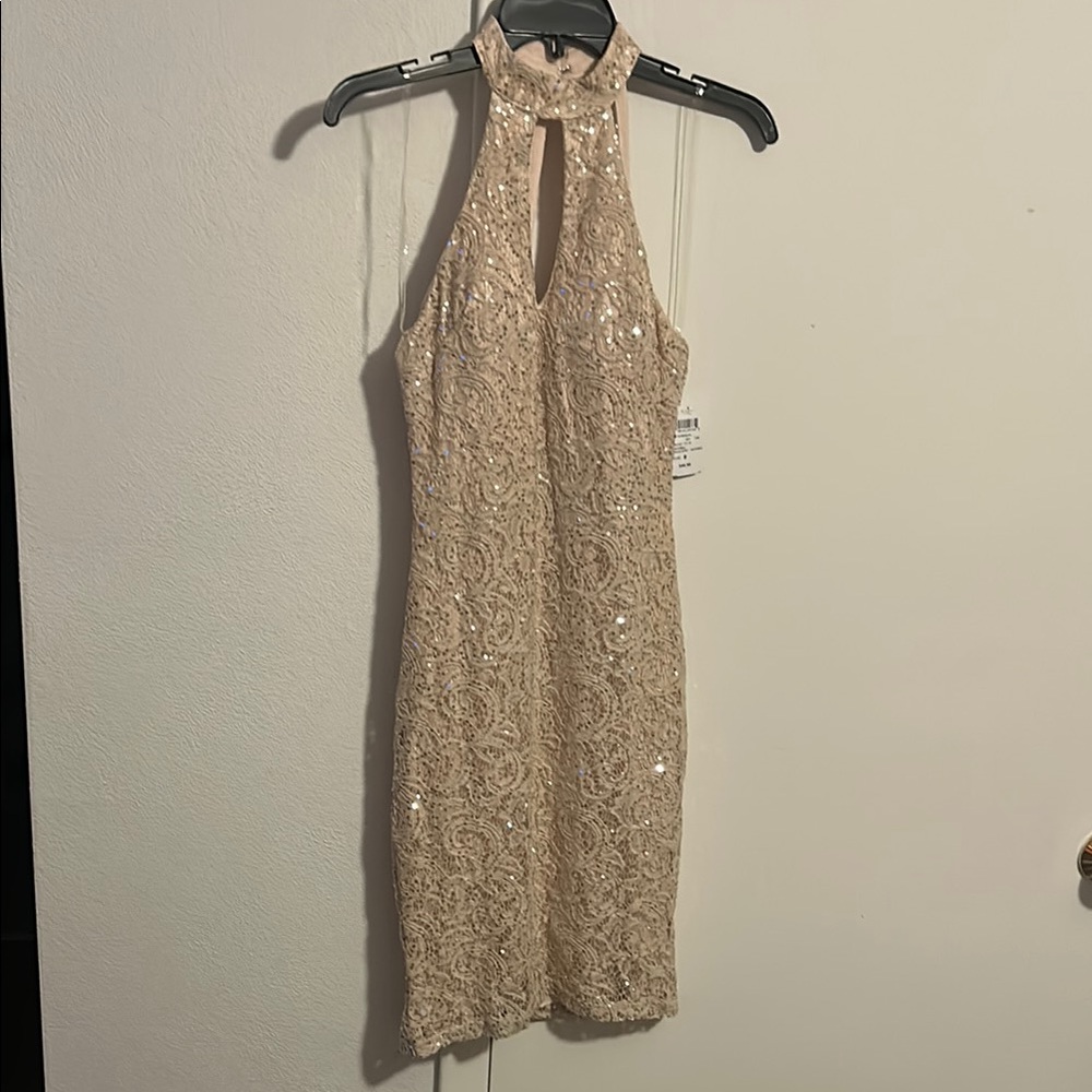 Windsor Cream Sequin Halter Cocktail Dress
